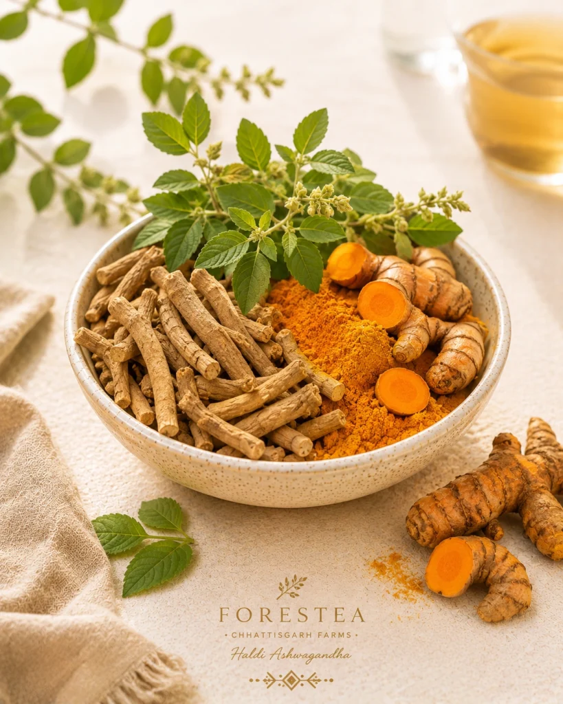 FORESTEA Turmeric Ginger Herbal Infusion prepared from premium naturally grown turmeric rhizomes